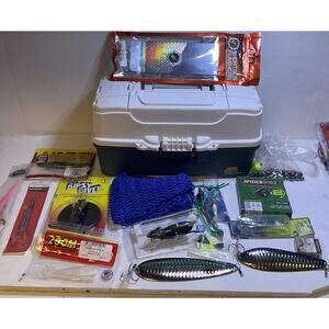 3 Tray Plano Tackle Box Loaded with Tackle Bait Lures Accessories Open Box